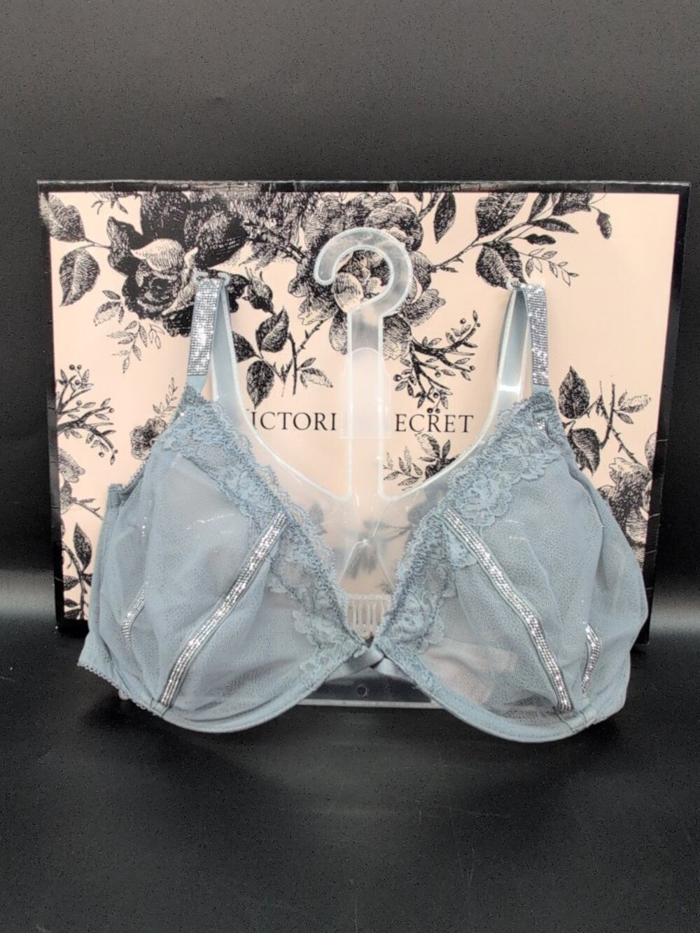 Victoria's Secret Very Sexy Shine Strap Unlined Low Cut Demi Bra 38DD Grey NWT